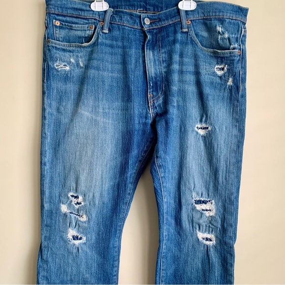 Levi's 513 White Oak Cone Denim distressed look medium wash jeans size 36/34 - Picture 2 of 4